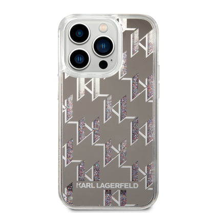 Futrola za Apple iPhone 14 Pro, Karl Lagerfeld, Liquid Glitter Monogram, Srebrna