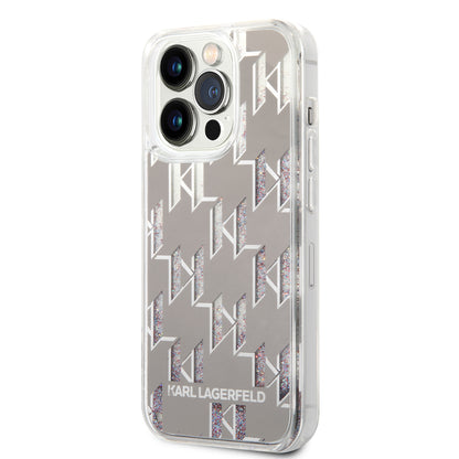 Futrola za Apple iPhone 14 Pro, Karl Lagerfeld, Liquid Glitter Monogram, Srebrna