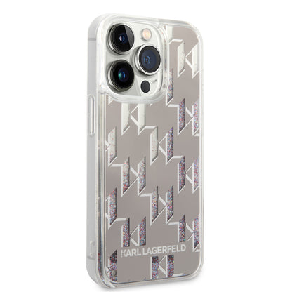 Futrola za Apple iPhone 14 Pro, Karl Lagerfeld, Liquid Glitter Monogram, Srebrna