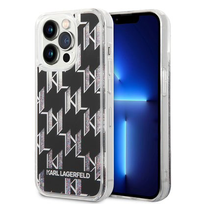 Futrola za Apple iPhone 14 Pro, Karl Lagerfeld, Liquid Glitter Monogram, Crna
