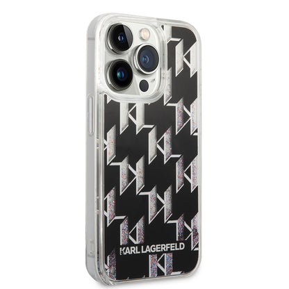 Futrola za Apple iPhone 14 Pro, Karl Lagerfeld, Liquid Glitter Monogram, Crna