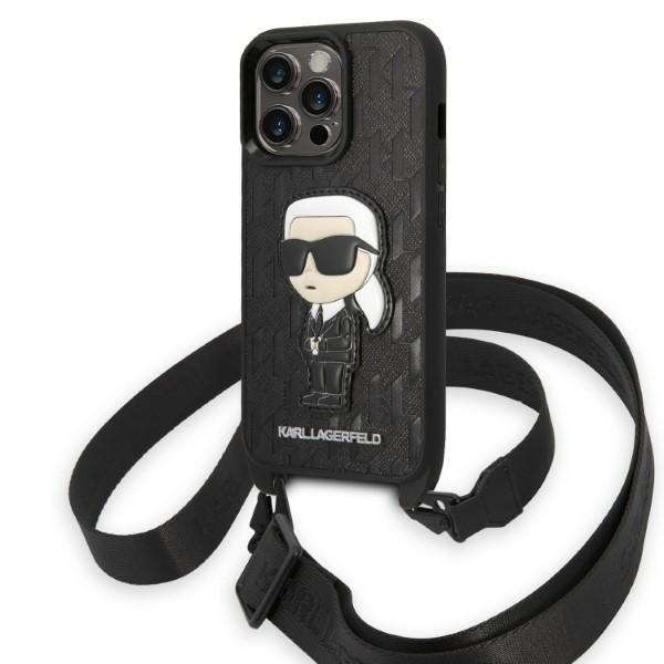 Futrola za Apple iPhone 14 Pro, Karl Lagerfeld, Monogram Ikonik Karl, Crna