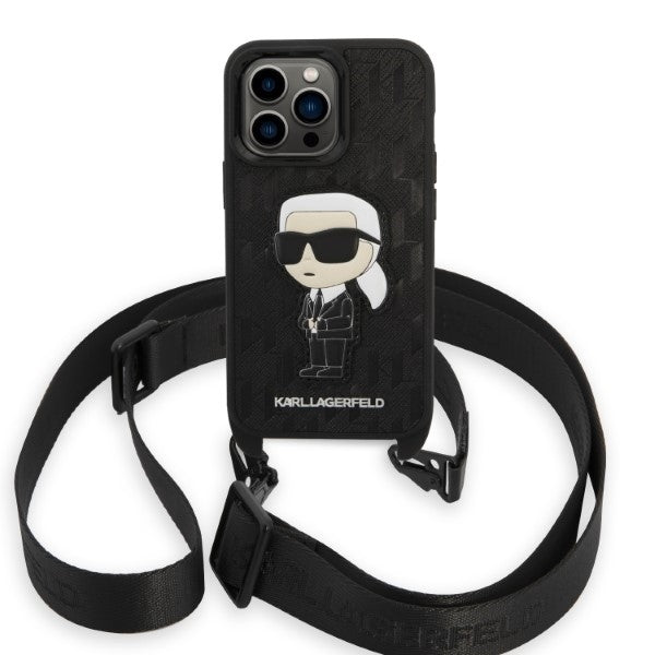 Futrola za Apple iPhone 14 Pro, Karl Lagerfeld, Monogram Ikonik Karl, Crna