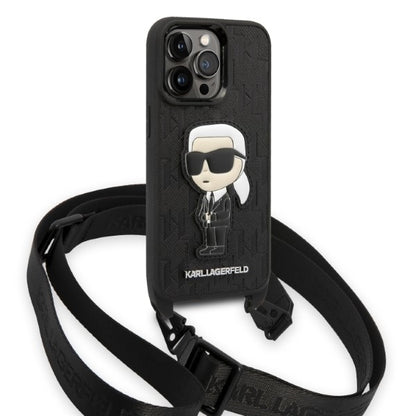 Futrola za Apple iPhone 14 Pro, Karl Lagerfeld, Monogram Ikonik Karl, Crna