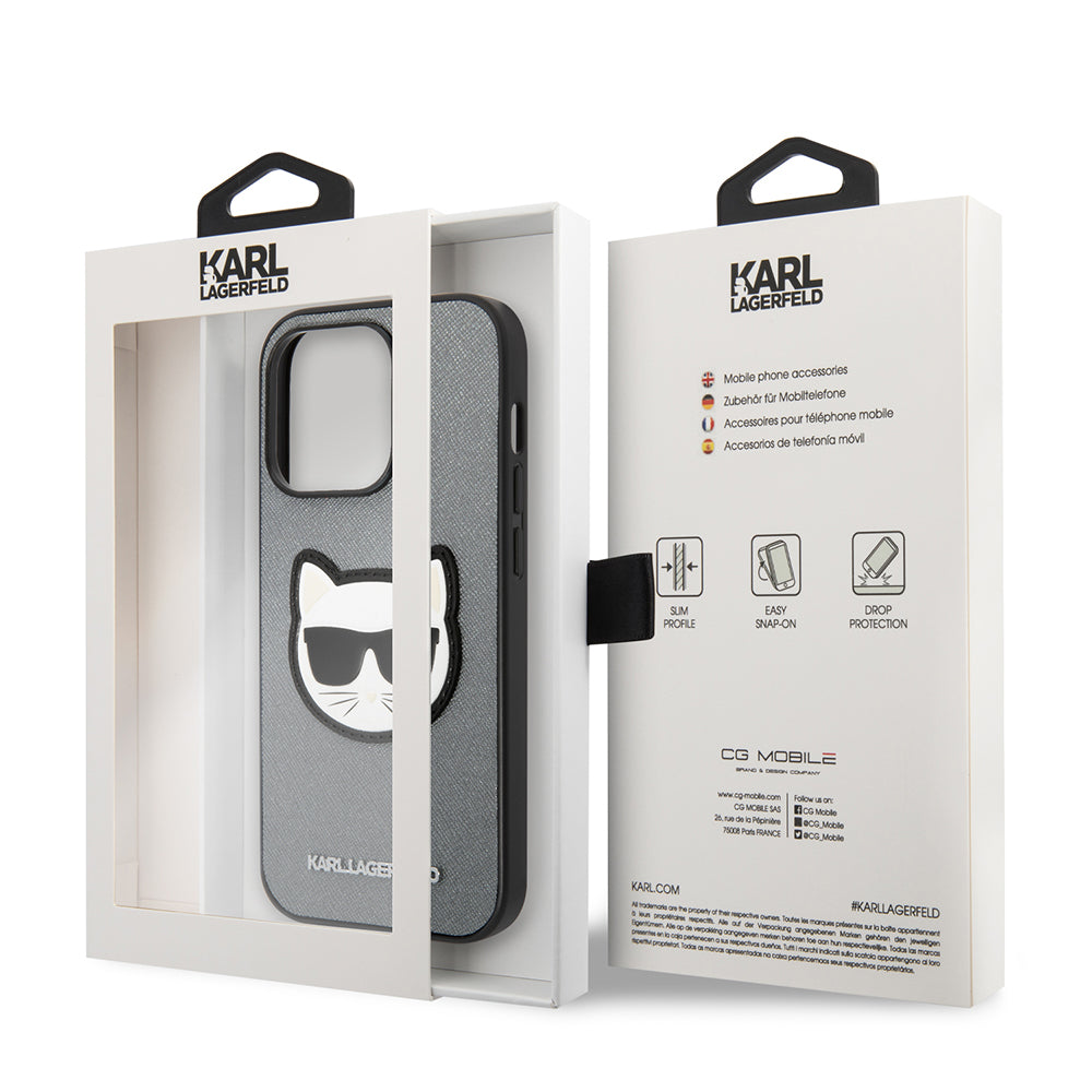 Futrola za Apple iPhone 14 Pro, Karl Lagerfeld, Saffiano Choupette's Head, Srebrna