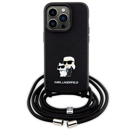 Futrola za Apple iPhone 14 Pro, Karl Lagerfeld, Saffiano Crossbody Metal Pin Karl & Choupette, Crna