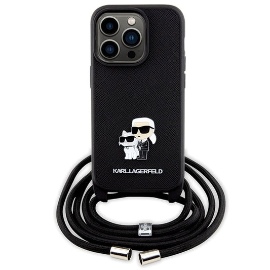 Futrola za Apple iPhone 14 Pro, Karl Lagerfeld, Saffiano Crossbody Metal Pin Karl & Choupette, Crna