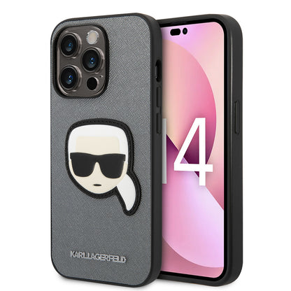 Futrola za Apple iPhone 14 Pro, Karl Lagerfeld, Saffiano Karl's Head, Srebrna