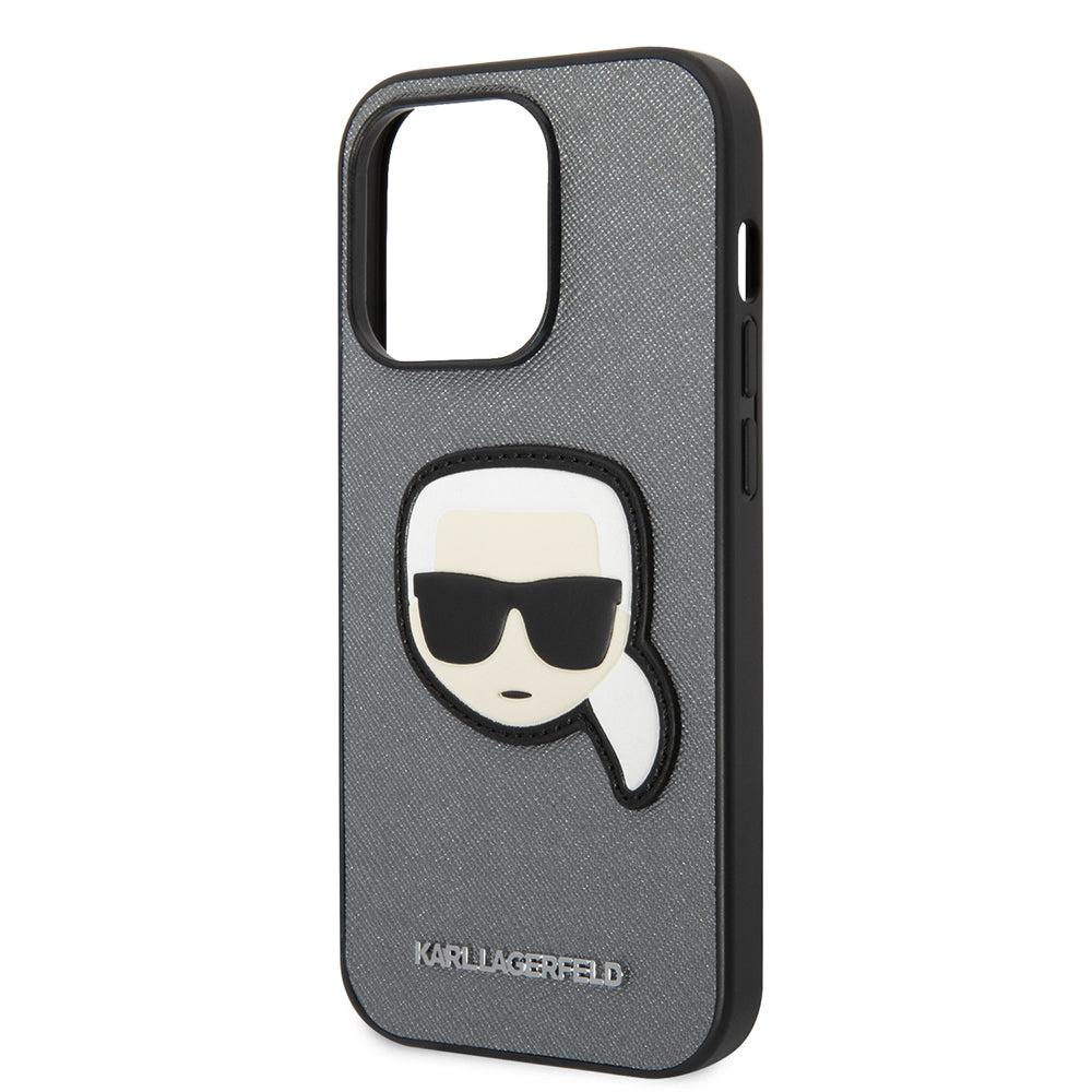 Futrola za Apple iPhone 14 Pro, Karl Lagerfeld, Saffiano Karl's Head, Srebrna