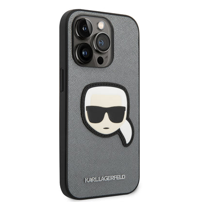 Futrola za Apple iPhone 14 Pro, Karl Lagerfeld, Saffiano Karl's Head, Srebrna