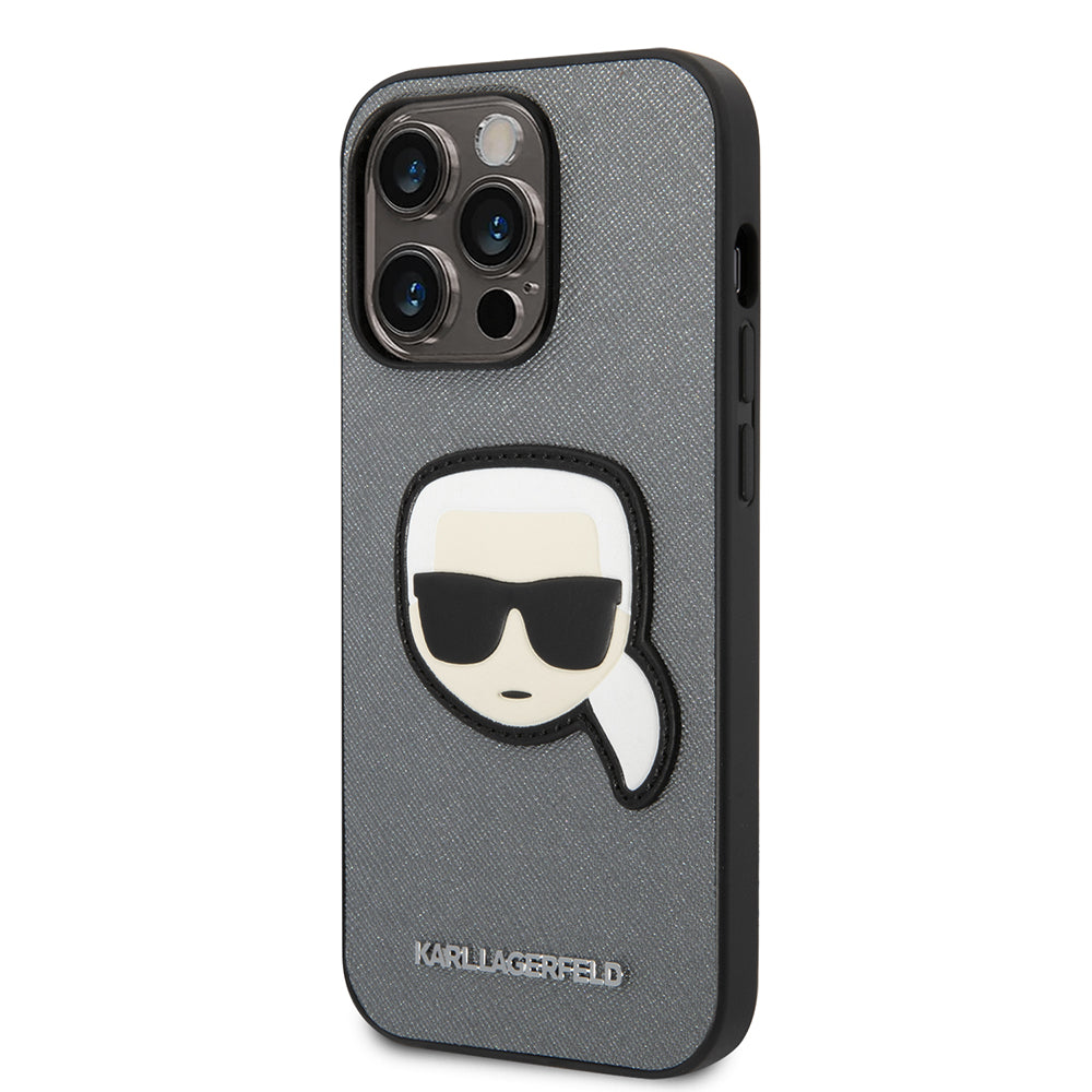 Futrola za Apple iPhone 14 Pro, Karl Lagerfeld, Saffiano Karl's Head, Srebrna