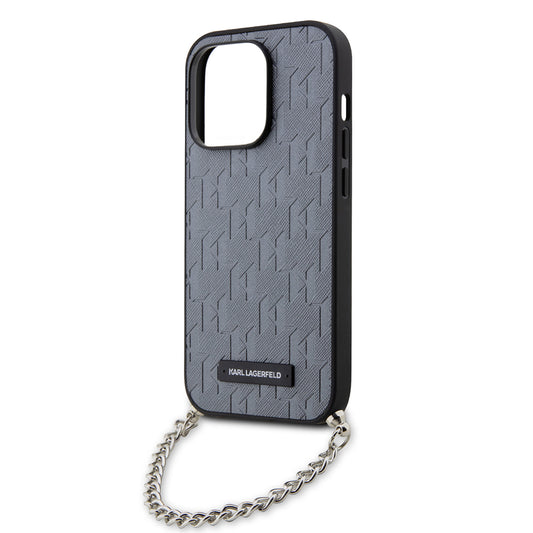 Futrola za Apple iPhone 14 Pro, Karl Lagerfeld, Saffiano Monogram Chain, Srebrna