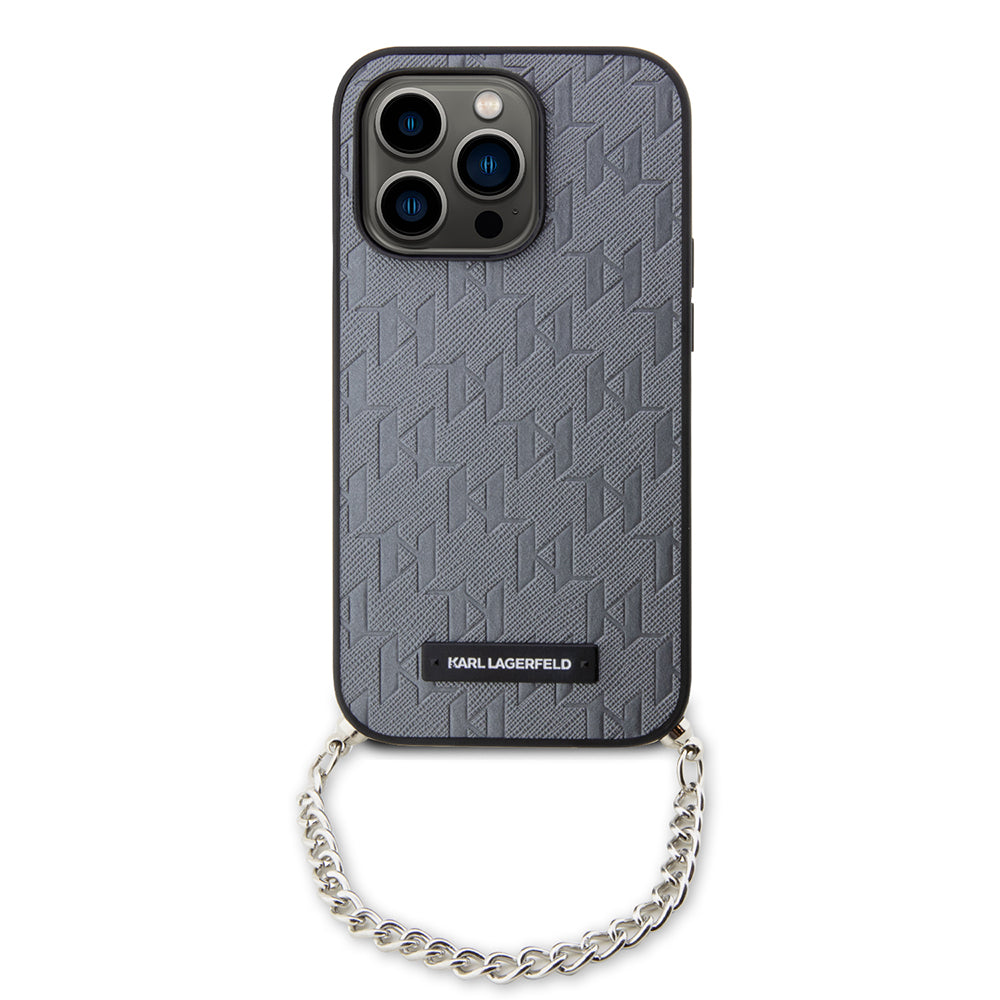 Futrola za Apple iPhone 14 Pro, Karl Lagerfeld, Saffiano Monogram Chain, Srebrna