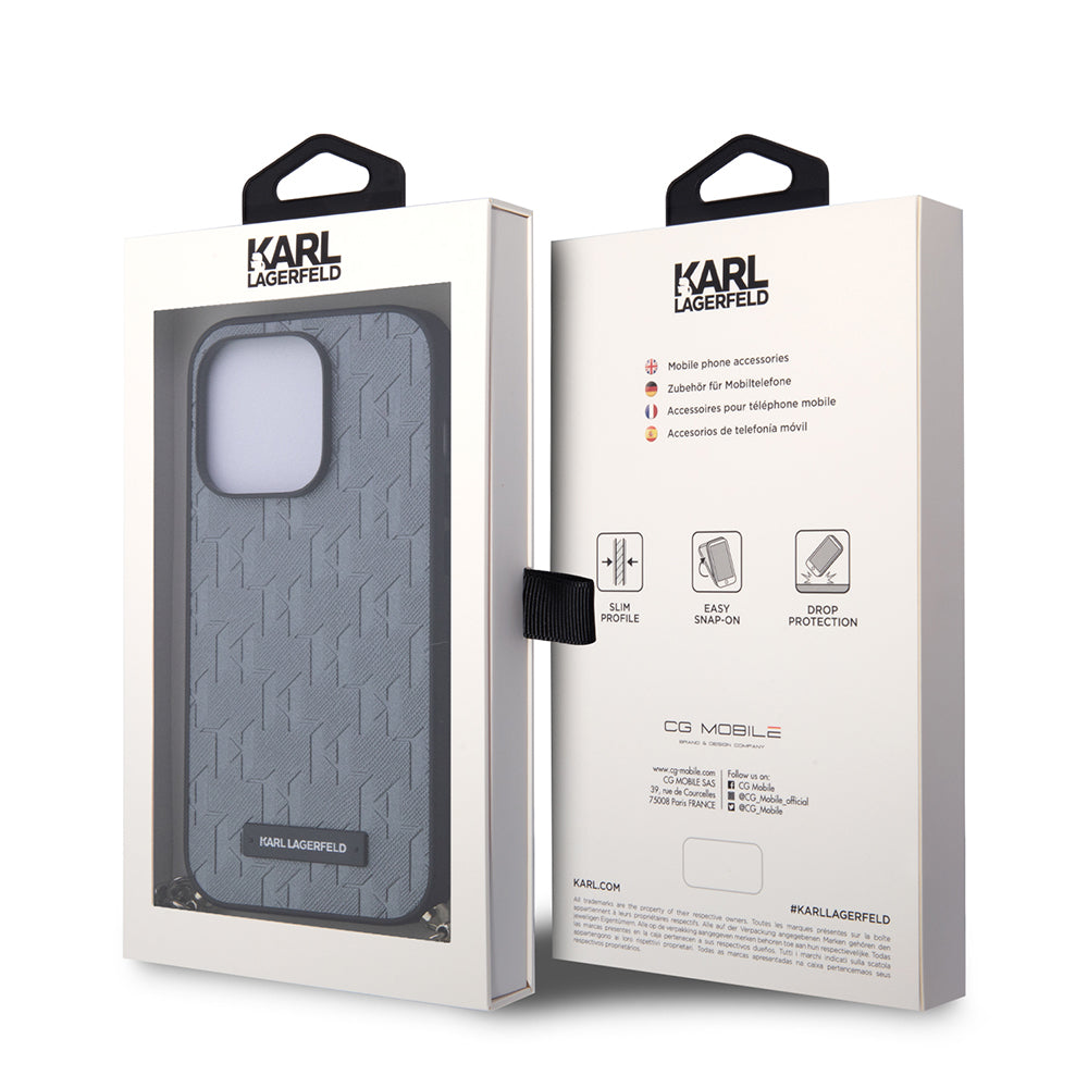 Futrola za Apple iPhone 14 Pro, Karl Lagerfeld, Saffiano Monogram Chain, Srebrna