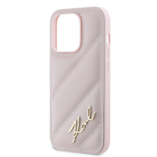 Futrola za Apple iPhone 14 Pro Max, Karl Lagerfeld, Diagonal Quilted Script, Roza