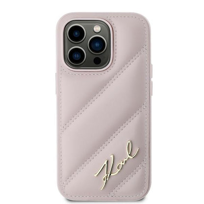 Futrola za Apple iPhone 14 Pro Max, Karl Lagerfeld, Diagonal Quilted Script, Roza
