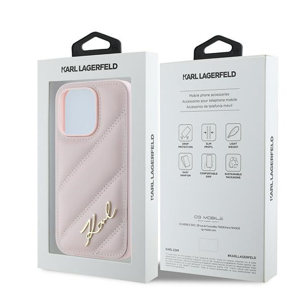 Futrola za Apple iPhone 14 Pro Max, Karl Lagerfeld, Diagonal Quilted Script, Roza