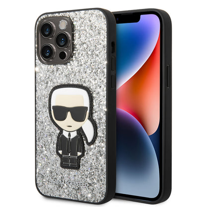 Futrola za Apple iPhone 14 Pro Max, Karl Lagerfeld, Glitter Flakes Ikonik Karl, Srebrna