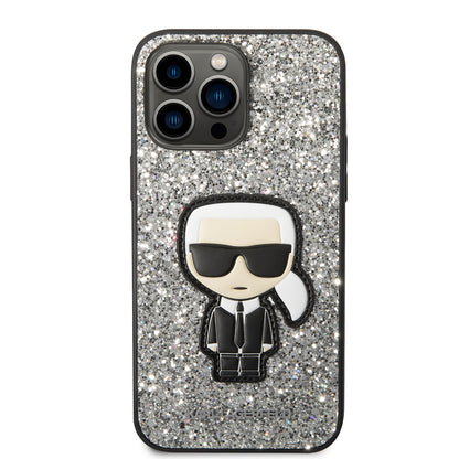 Futrola za Apple iPhone 14 Pro Max, Karl Lagerfeld, Glitter Flakes Ikonik Karl, Srebrna