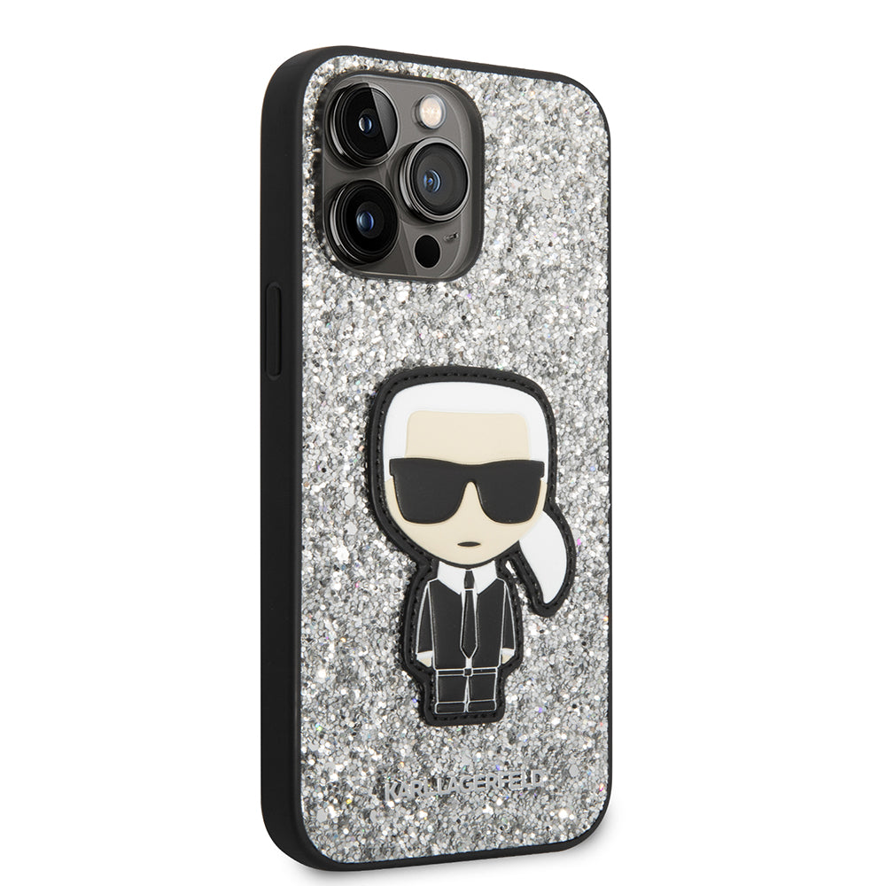 Futrola za Apple iPhone 14 Pro Max, Karl Lagerfeld, Glitter Flakes Ikonik Karl, Srebrna