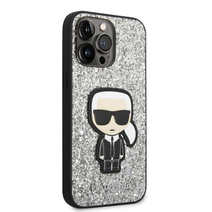 Futrola za Apple iPhone 14 Pro Max, Karl Lagerfeld, Glitter Flakes Ikonik Karl, Srebrna