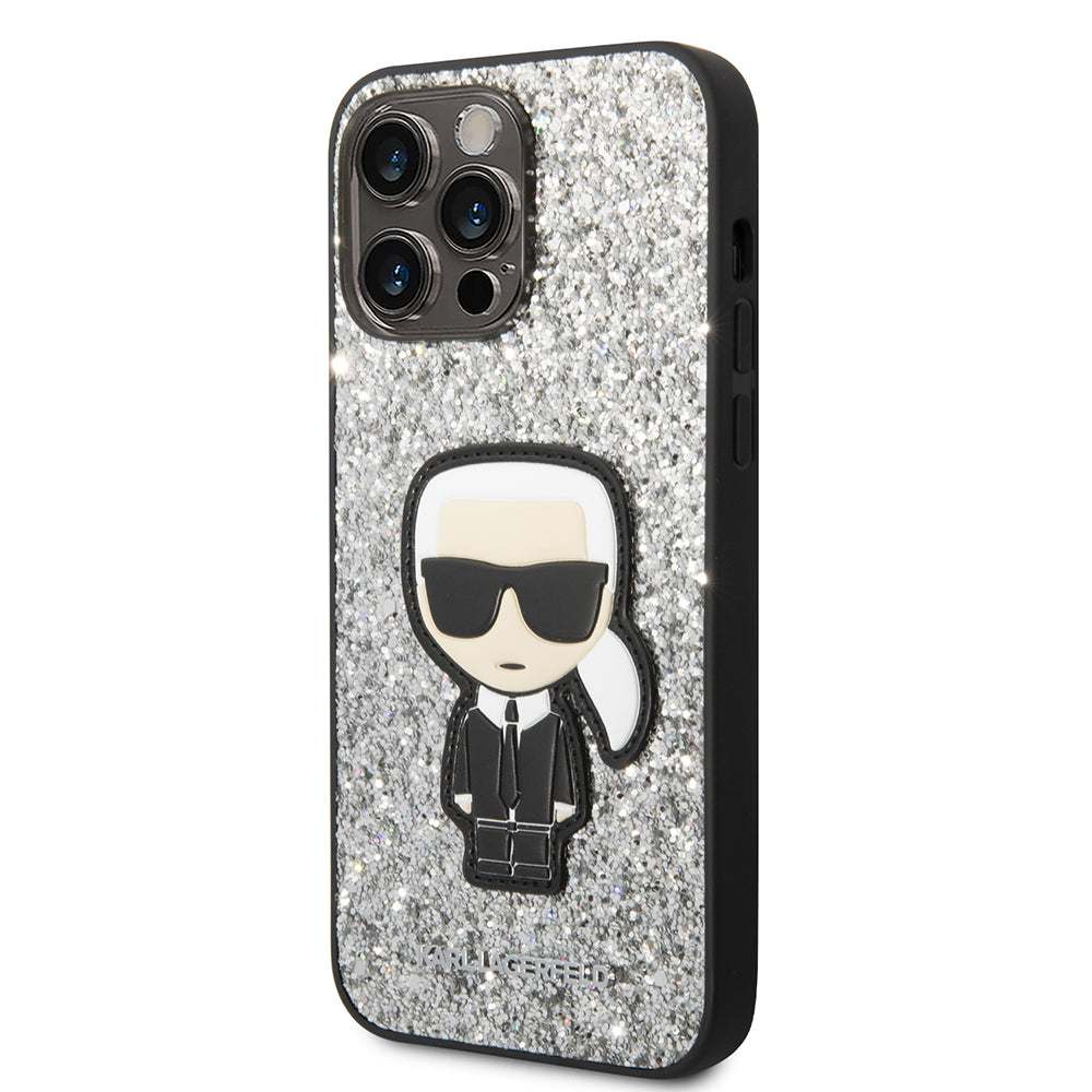 Futrola za Apple iPhone 14 Pro Max, Karl Lagerfeld, Glitter Flakes Ikonik Karl, Srebrna