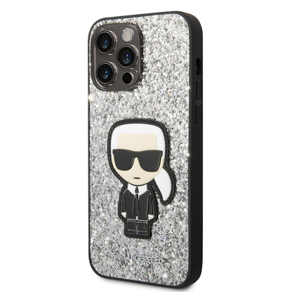 Futrola za Apple iPhone 14 Pro Max, Karl Lagerfeld, Glitter Flakes Ikonik Karl, Srebrna