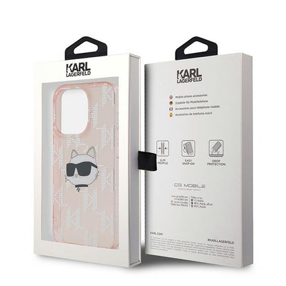 Futrola za Apple iPhone 14 Pro Max, Karl Lagerfeld, IML Luxury Monogram Choupette's Head, Roza