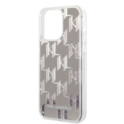 Futrola za Apple iPhone 14 Pro Max, Karl Lagerfeld, Liquid Glitter Monogram, Srebrna