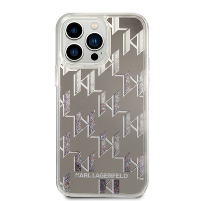 Futrola za Apple iPhone 14 Pro Max, Karl Lagerfeld, Liquid Glitter Monogram, Srebrna
