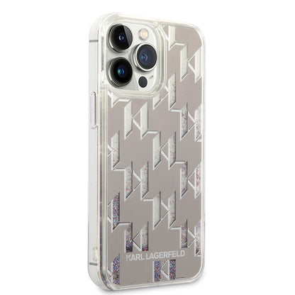 Futrola za Apple iPhone 14 Pro Max, Karl Lagerfeld, Liquid Glitter Monogram, Srebrna