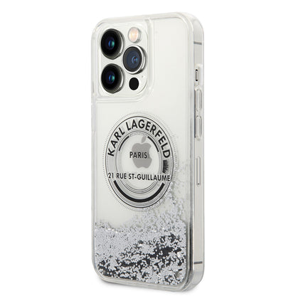 Futrola za Apple iPhone 14 Pro Max, Karl Lagerfeld, Liquid Glitter RSG, Srebrna