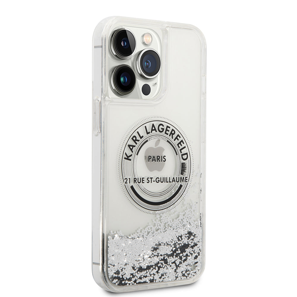 Futrola za Apple iPhone 14 Pro Max, Karl Lagerfeld, Liquid Glitter RSG, Srebrna