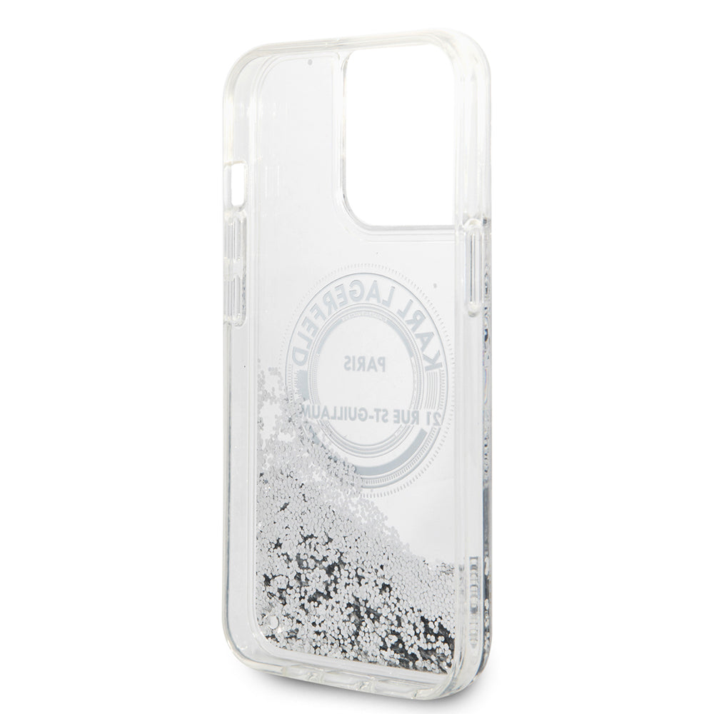 Futrola za Apple iPhone 14 Pro Max, Karl Lagerfeld, Liquid Glitter RSG, Srebrna