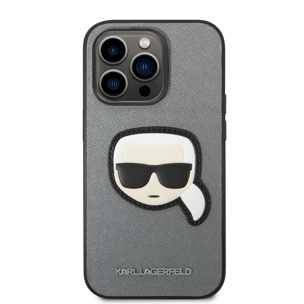 Futrola za Apple iPhone 14 Pro Max, Karl Lagerfeld, Saffiano Karl's Head, Srebrna