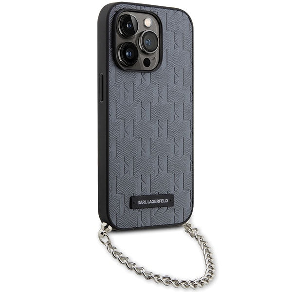 Futrola za Apple iPhone 14 Pro Max, Karl Lagerfeld, Saffiano Monogram Chain, Srebrna