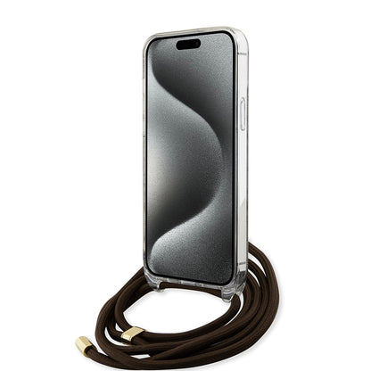 Futrola za Apple iPhone 15, Guess, 4G IML Printed Crossbody, Smeđa