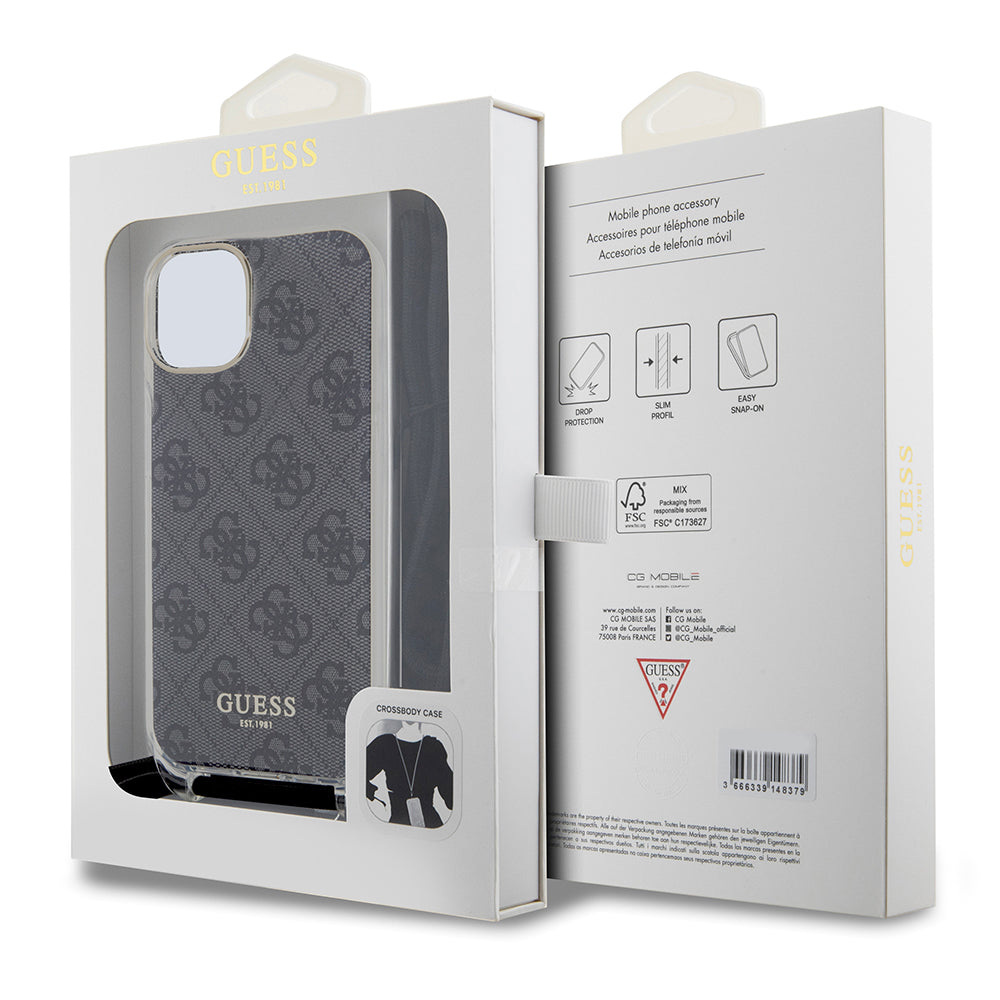 Futrola za Apple iPhone 15, Guess, 4G IML Printed Crossbody, Crna