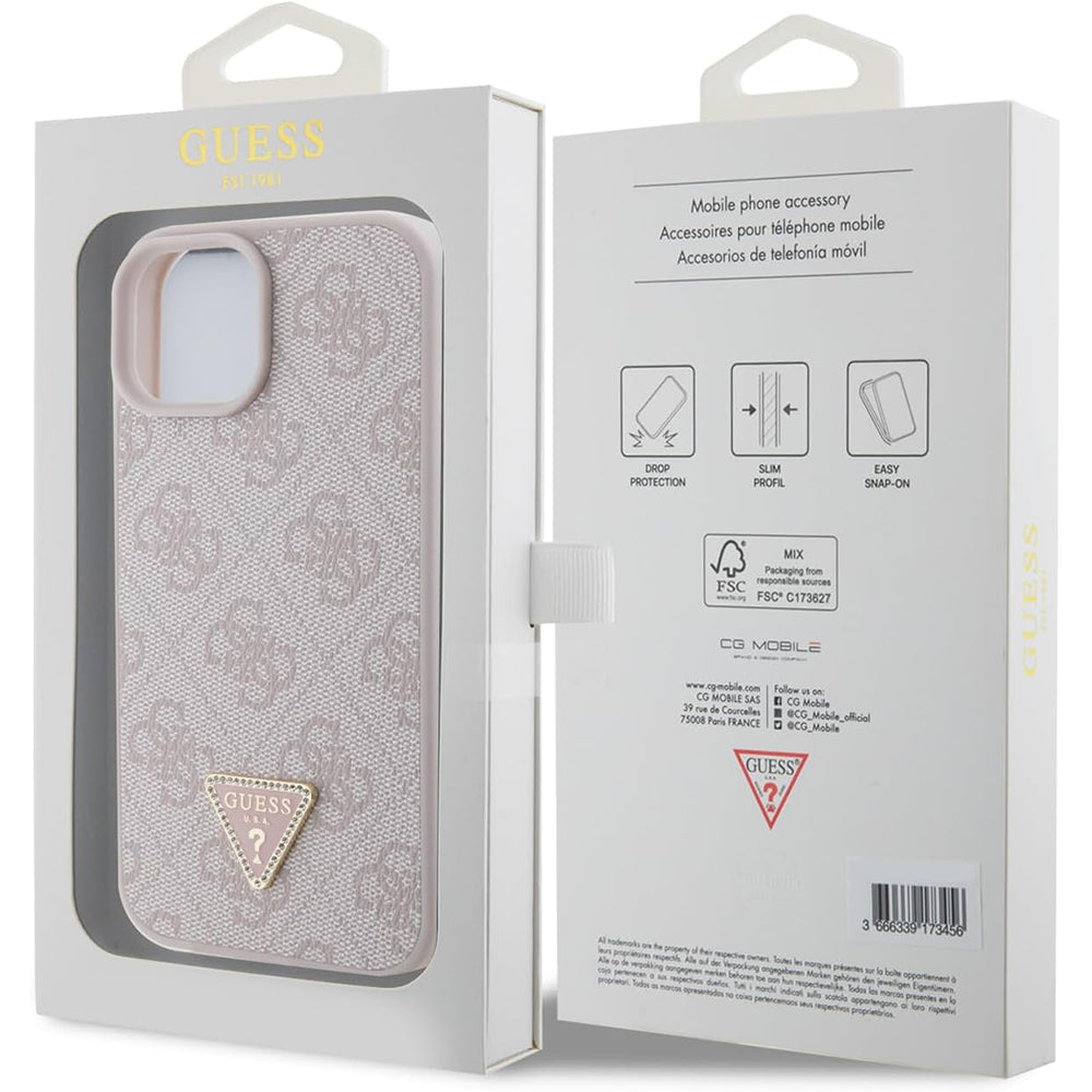 Futrola za Apple iPhone 15, Guess, 4G Triangle Strass, Roza