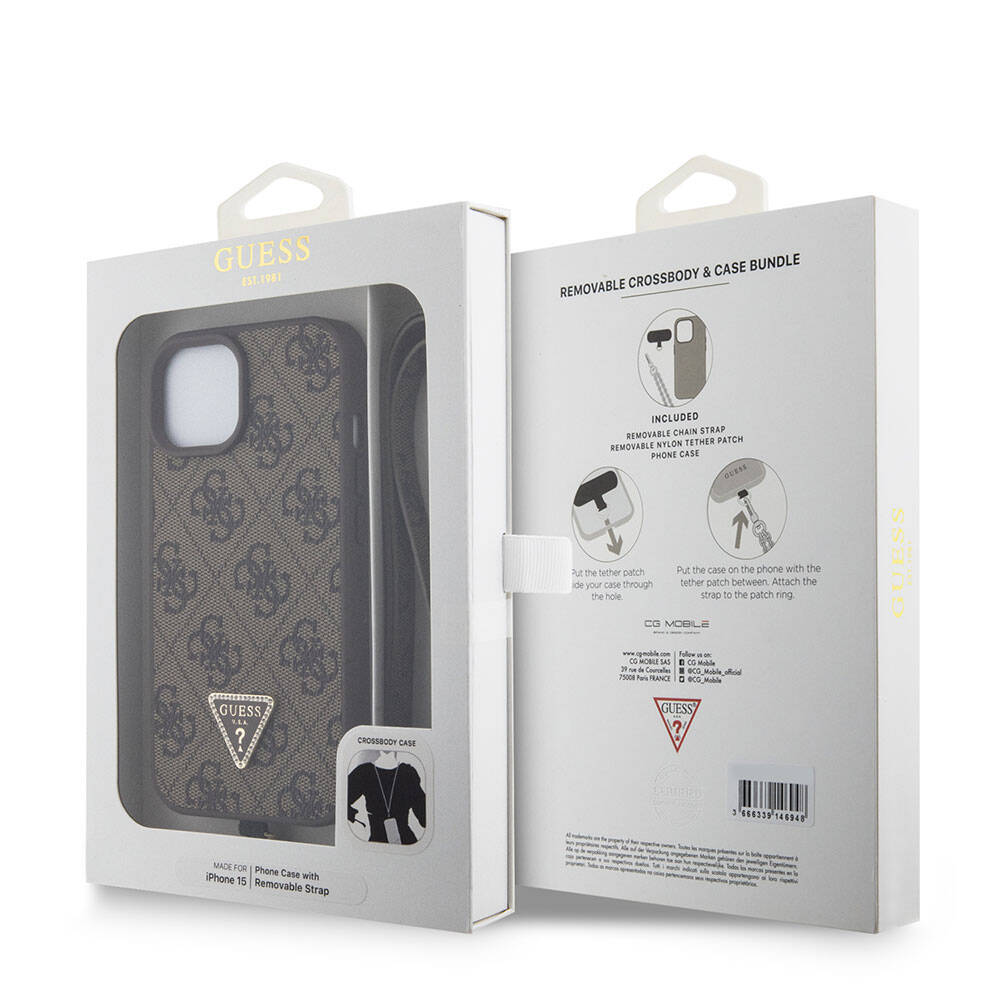 Futrola za Apple iPhone 15, Guess, Crossbody 4G Metal Logo, Smeđa