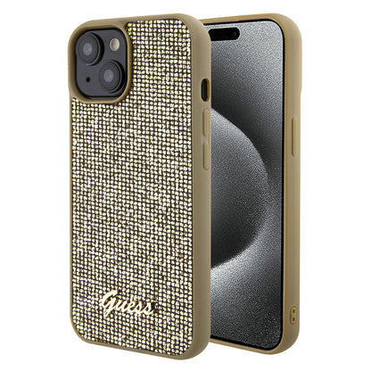 Futrola za Apple iPhone 15, Guess, Disco Metal Script, Zlatna