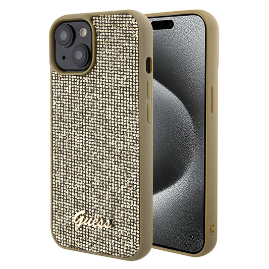 Futrola za Apple iPhone 15, Guess, Disco Metal Script, Zlatna