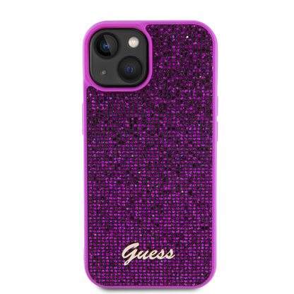 Futrola za Apple iPhone 15, Guess, Disco Metal Script, Fuksija