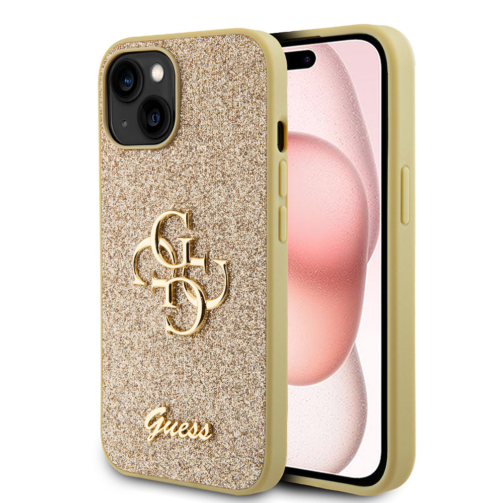 Futrola za Apple iPhone 15, Guess, Glitter Big 4G Script, Zlatna