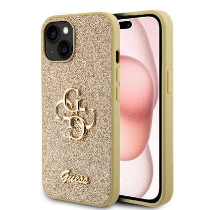 Futrola za Apple iPhone 15, Guess, Glitter Big 4G Script, Zlatna