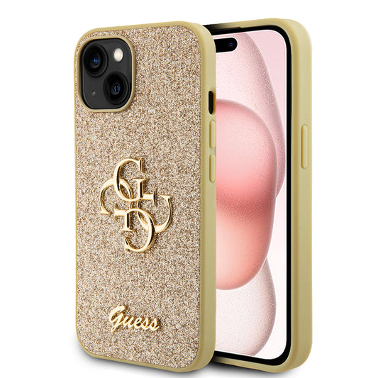 Futrola za Apple iPhone 15, Guess, Glitter Big 4G Script, Zlatna