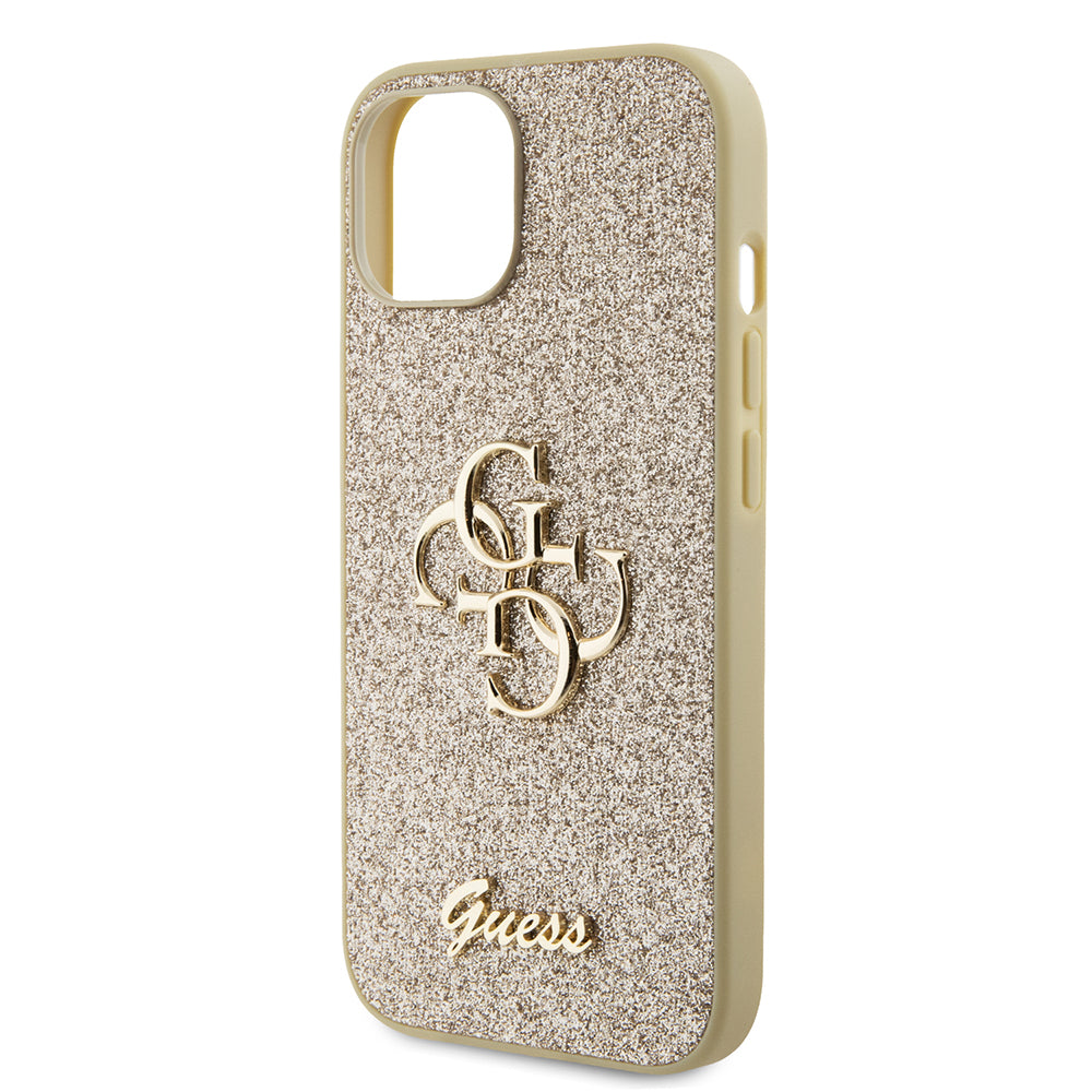 Futrola za Apple iPhone 15, Guess, Glitter Big 4G Script, Zlatna