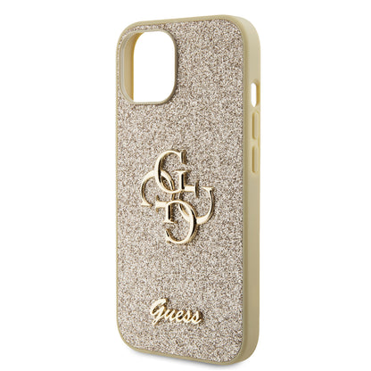 Futrola za Apple iPhone 15, Guess, Glitter Big 4G Script, Zlatna