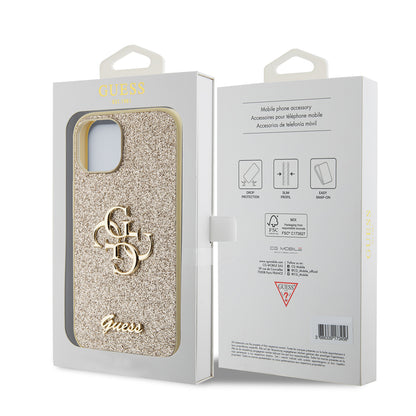 Futrola za Apple iPhone 15, Guess, Glitter Big 4G Script, Zlatna