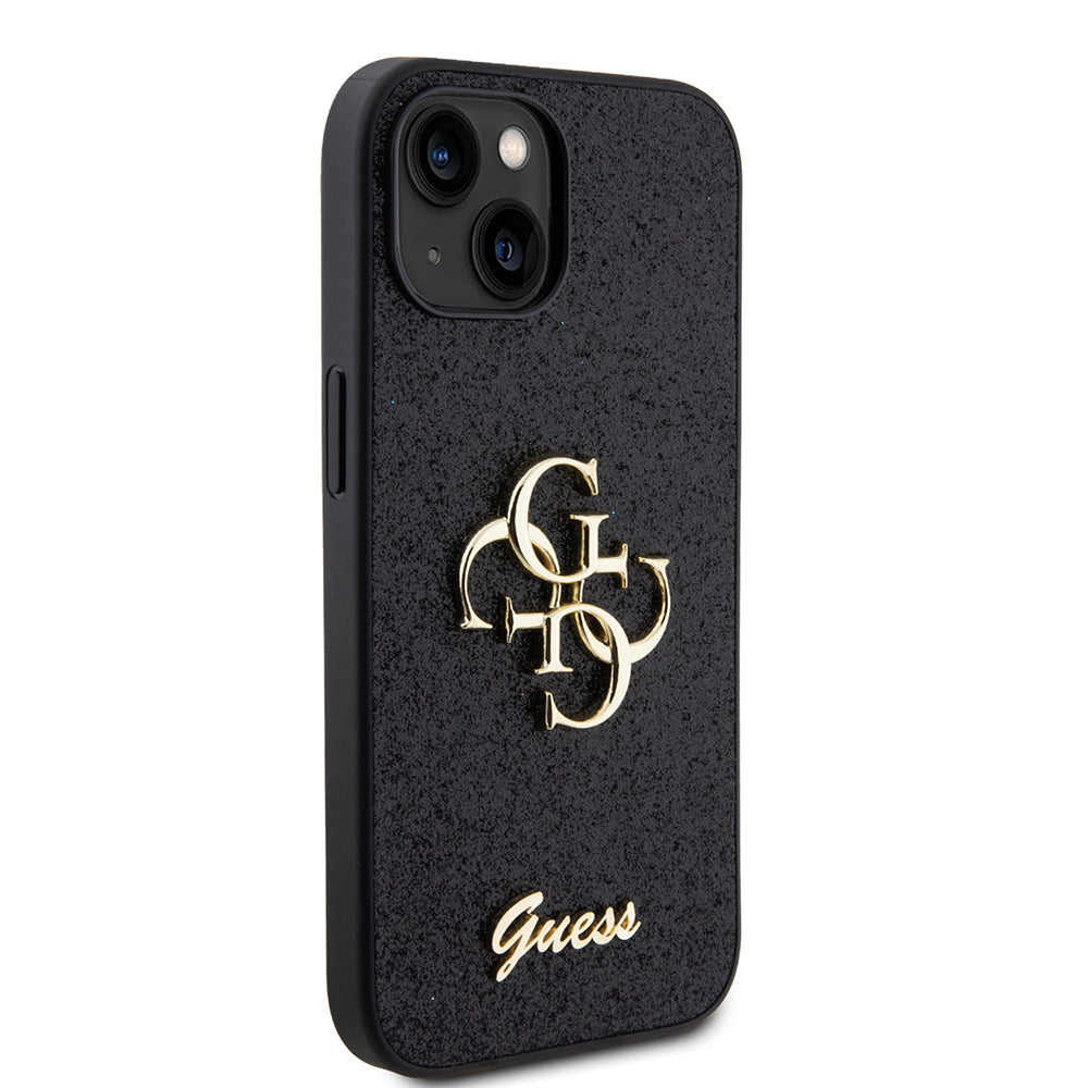 Futrola za Apple iPhone 15, Guess, Glitter Big 4G Script, Crna